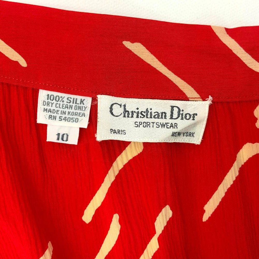 Vintage Christian Dior Red Silk Wrap Front Midi Skirt Luxury Size 10 - Picture 2 of 16